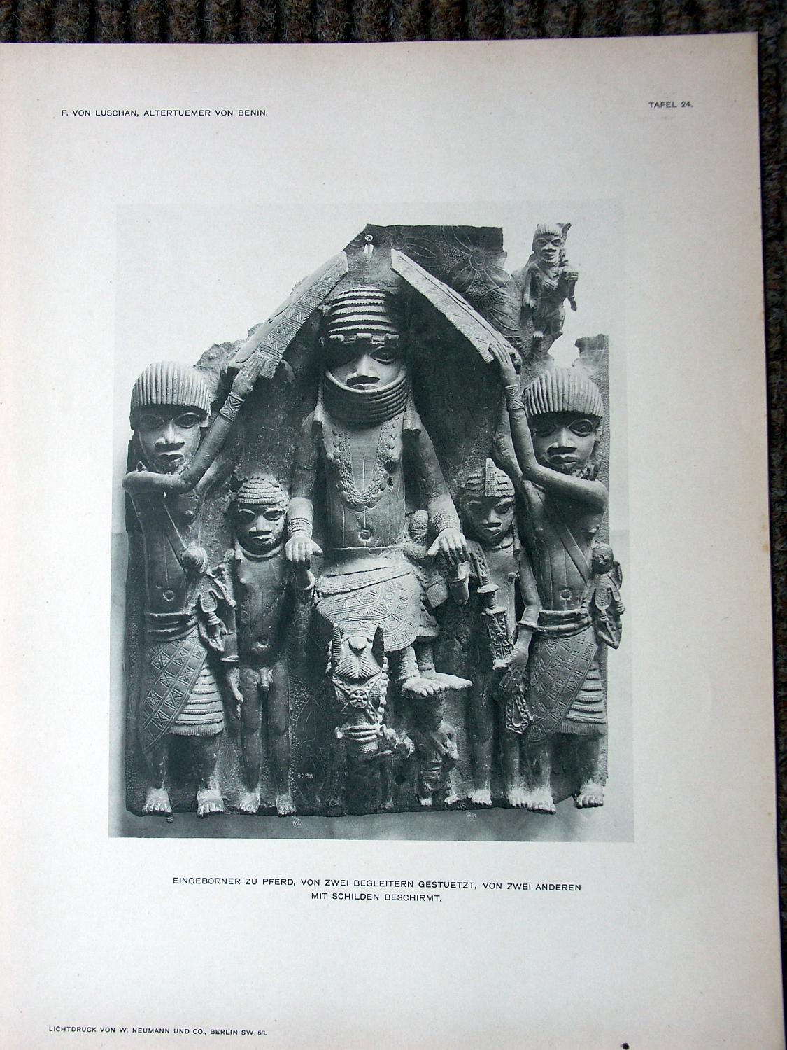 zz-lusc19,tafel 24 benin nigeria,bronze-platte mit figur-gruppe reiter